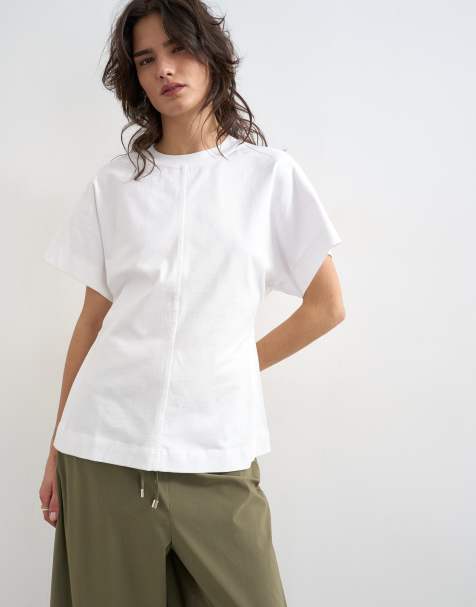 Topshop – T-Shirt in Weiß mit seitlichem Schlitz - view 1