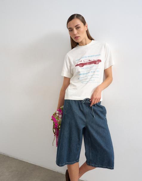 Topshop – T-Shirt in Weiß mit „Vintage Motor“-Grafik - view 1
