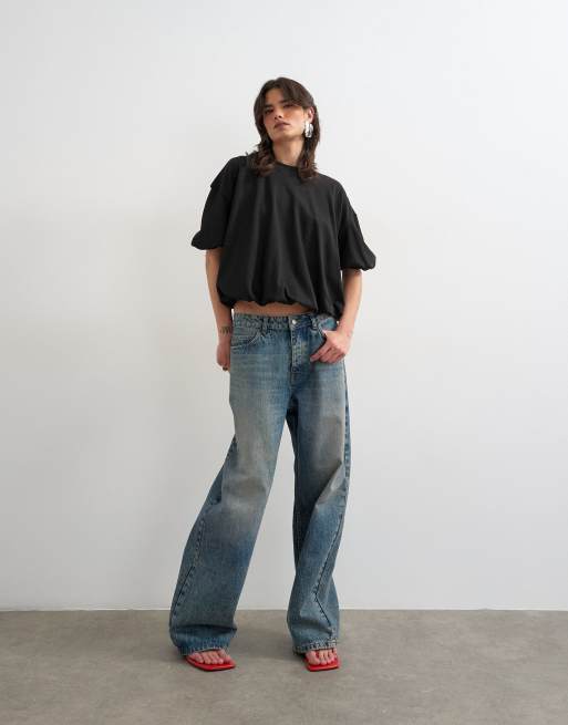 Topshop t-shirt med ballongfåll i svart, 3 av 4