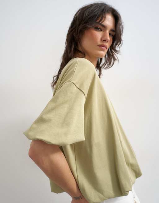 Topshop T-shirt med ballonkant i taupe, 3 af 4
