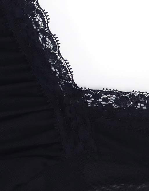 Topshop - T-shirt med blondedetalje i sort mesh, 4 af 4