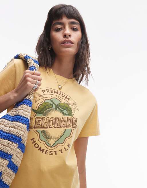 Topshop - T-shirt met acid wash en 'Lemonade' print in geel