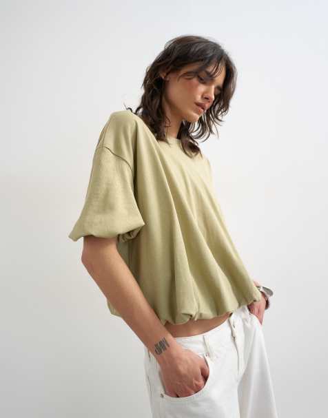 Topshop T-shirt met ballonzoom in taupe - view 1