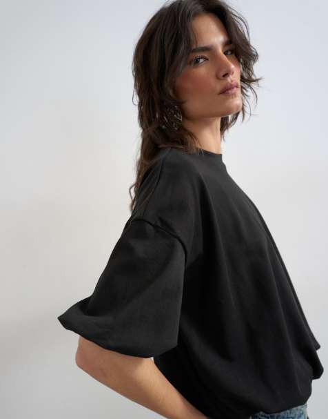 Topshop T-shirt met ballonzoom in zwart - view 1