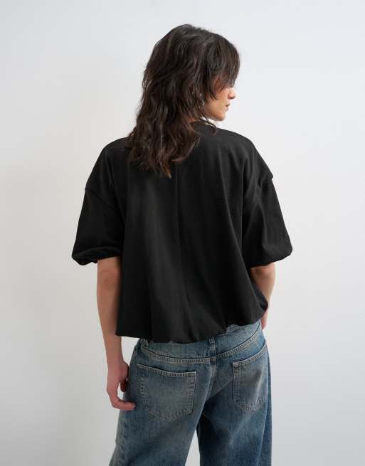 Topshop T-shirt met ballonzoom in zwart, 2 van 4