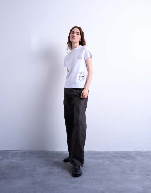 Topshop - T-shirt met Everyday-print in wit, 3 van 4