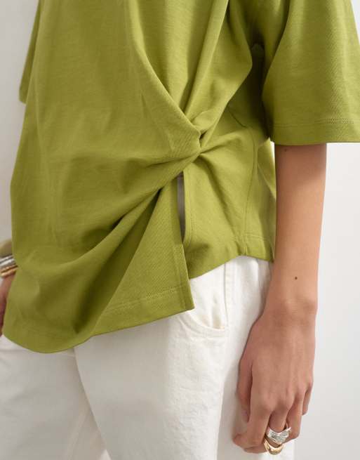 Topshop - T-shirt met gedraaide knoop in groen, 3 van 4