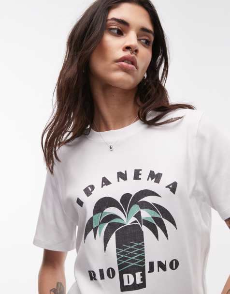 Topshop - T-shirt met grafische Ipanema-print in gebroken wit - view 1