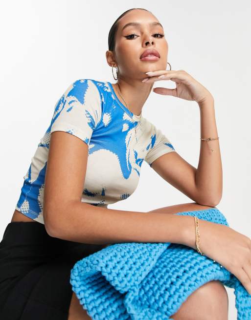 Topshop - T-shirt met print in blauw