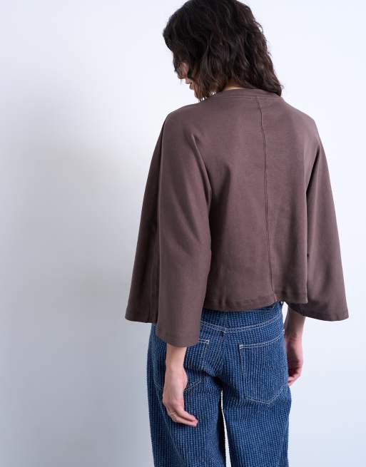 Topshop - T-shirt met super wijde mouwen in chocoladebruin, 3 van 4
