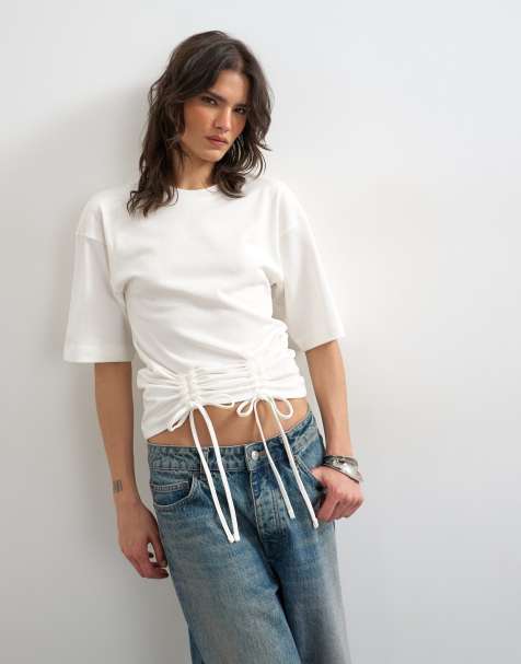 Topshop - T-shirt met trekkoord detail in ivoorwit - view 1
