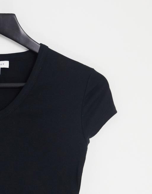 Topshop - T-shirt met V-hals in zwart, 3 van 4