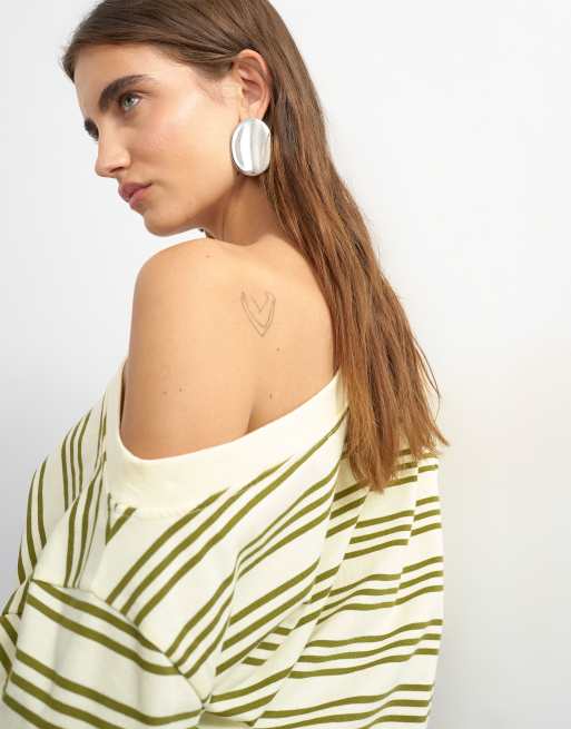 Topshop T-Shirt mit überschnittenen Schultern in gelb gestreift, 3 von 5