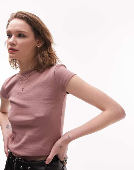 Topshop – T-shirt na co dzień o wydłużonym fasonie w kolorze zgaszonego różu