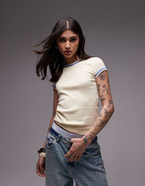 Topshop contrast everyday tee in buttermilk 