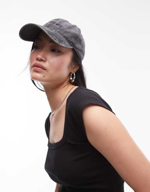 Topshop - T-shirt nera a coste con scollo squadrato e maniche ad aletta