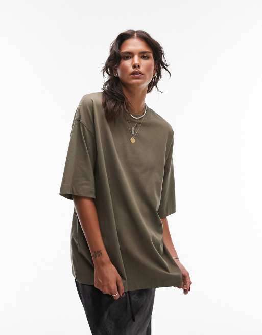Topshop - T-shirt oversize à coutures fantaisie - Kaki