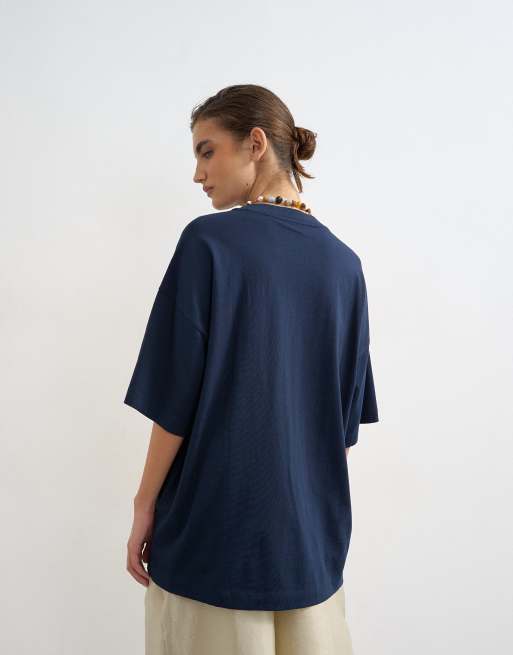 Topshop - T-shirt oversize à épaules tombantes - Bleu marine, 4 de 4