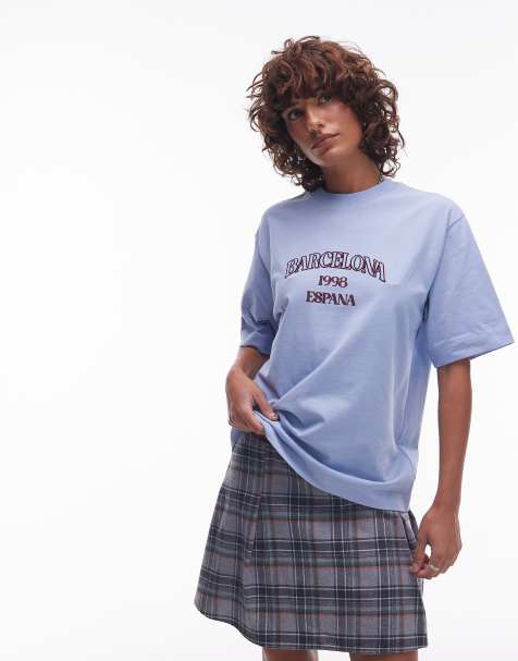 Topshop - T-shirt oversize à imprimé Barcelona - Bleu - view 1