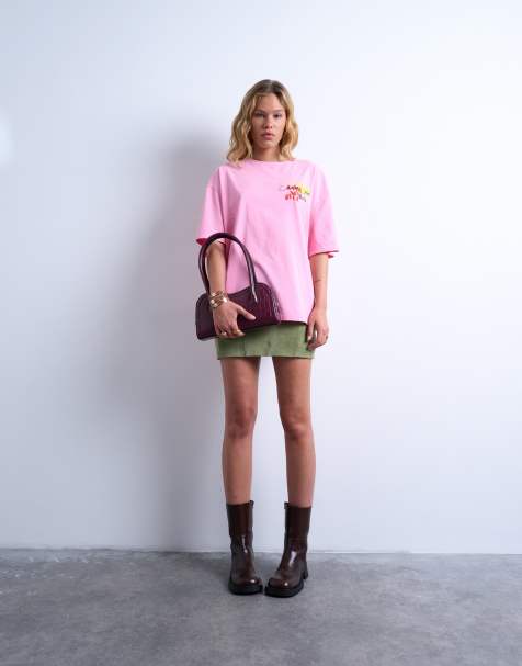Topshop - T-shirt oversize à imprimé Emmène-moi Paris - Rose - view 1