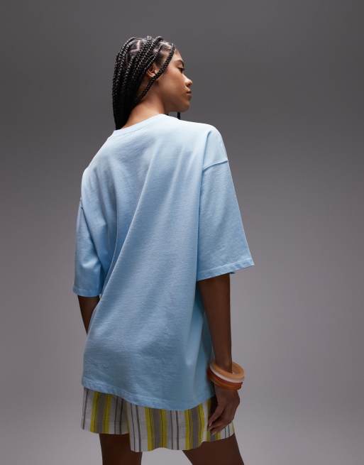Topshop - T-shirt oversize à imprimé graphique - Bleu clair, 3 de 4