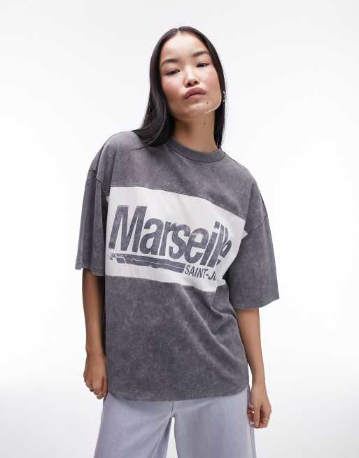 Topshop - T-shirt oversize à imprimé Marseille - Anthracite délavé