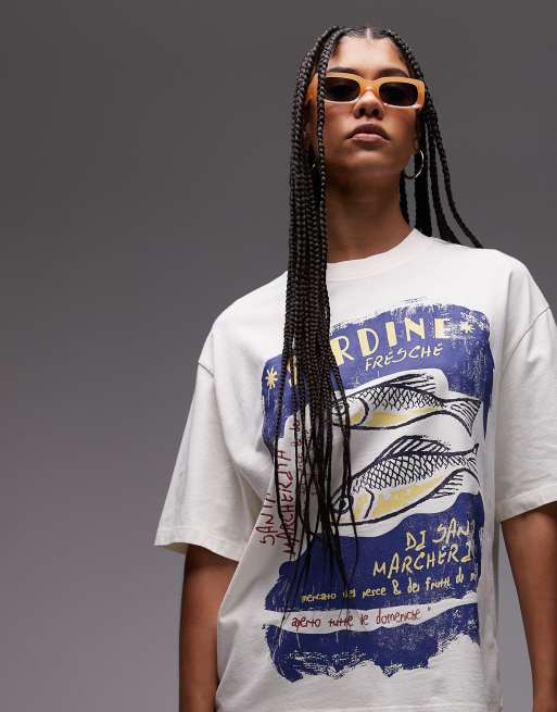 Topshop - T-shirt oversize à inscription Sardine - Blanc, 3 de 4