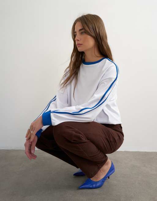 Topshop t-shirt oversize à manches longues à détails rayés, blanc, 3 de 4