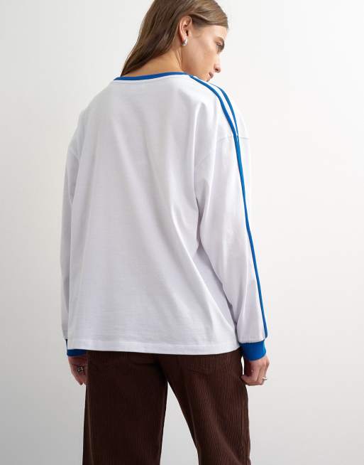 Topshop t-shirt oversize à manches longues à détails rayés, blanc, 4 de 4