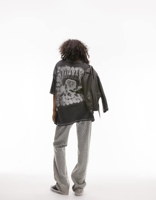 Topshop - T-shirt oversize à surpiqûres et imprimé Nirvana sous licence - Anthracite, 2 de 4