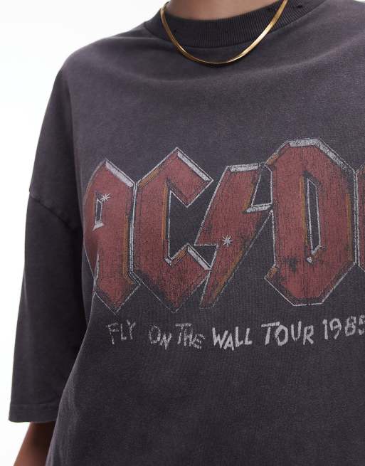 Topshop - T-shirt oversize antracite con grafica "ACDC" su licenza, 3 di 4