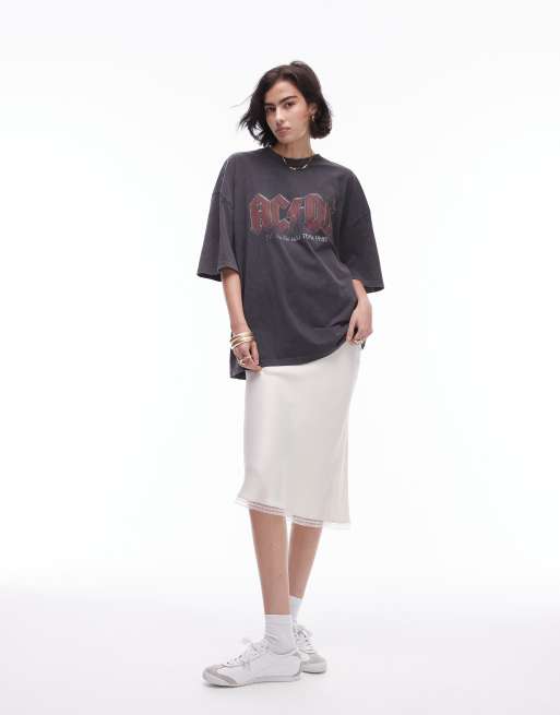 Topshop - T-shirt oversize antracite con grafica "ACDC" su licenza, 4 di 4