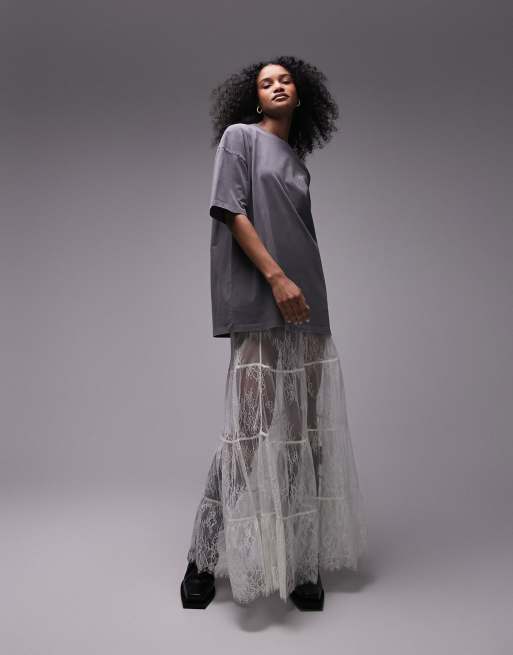Topshop - T-shirt oversize antracite con grafica di rosa sfocata, 3 di 4