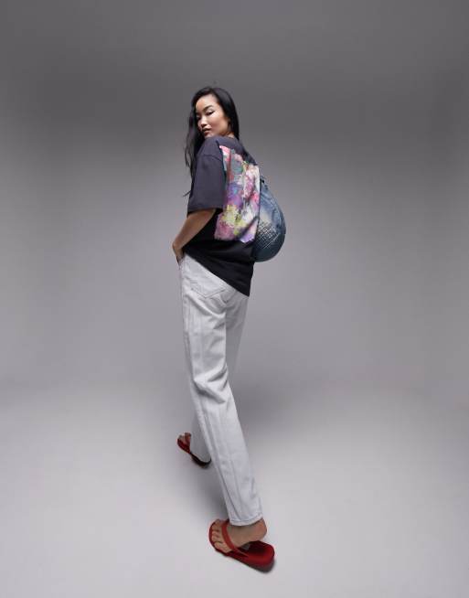 Topshop - T-shirt oversize antracite con grafica 
