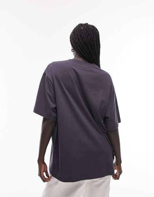 Topshop - T-shirt oversize antracite con strati sovrapposti applicati all'uncinetto, 3 di 4