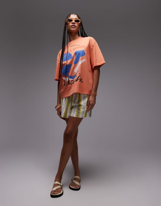 Topshop - T-shirt oversize arancione con stampa di Matisse, 4 di 4