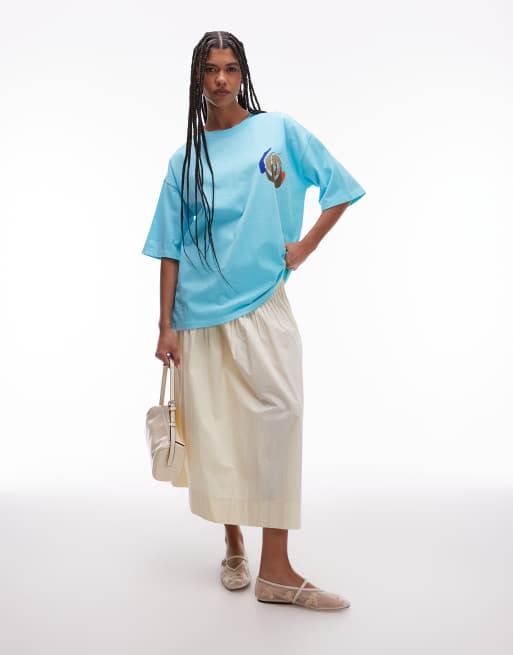 Topshop - T-shirt oversize avec imprimé abstrait au dos - Bleu, 3 de 4