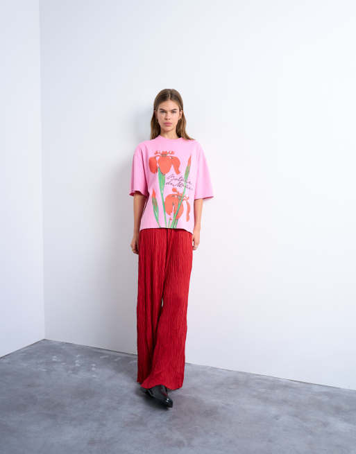 Topshop - T-shirt oversize avec imprimé fleurs oversize - Rose, 2 de 4