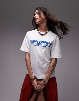 Topshop - T-shirt oversize bianca con grafica "Santorini" - view 1