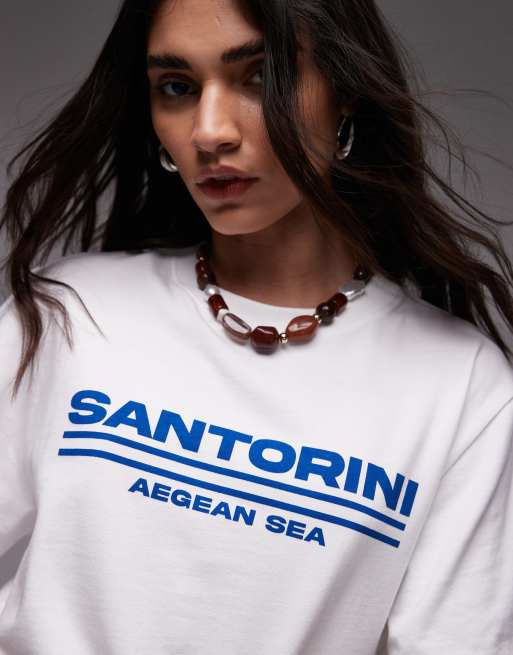 Topshop - T-shirt oversize bianca con grafica "Santorini", 3 di 4