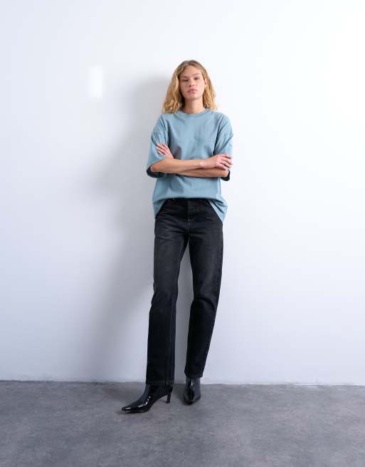 Topshop - T-shirt oversize blu piombo con spalle scivolate, 2 di 4