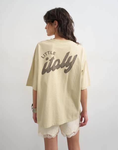 Topshop - T-shirt oversize color pietra con grafica "Little Italy" - view 1
