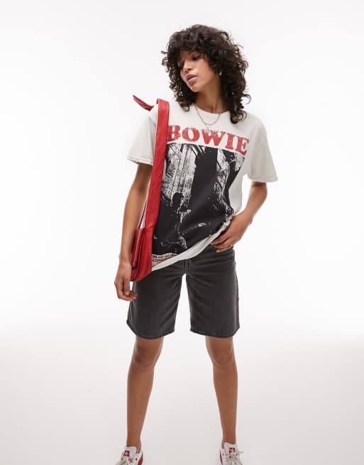 Topshop - T-shirt oversize color pietra con stampa su licenza di David Bowie