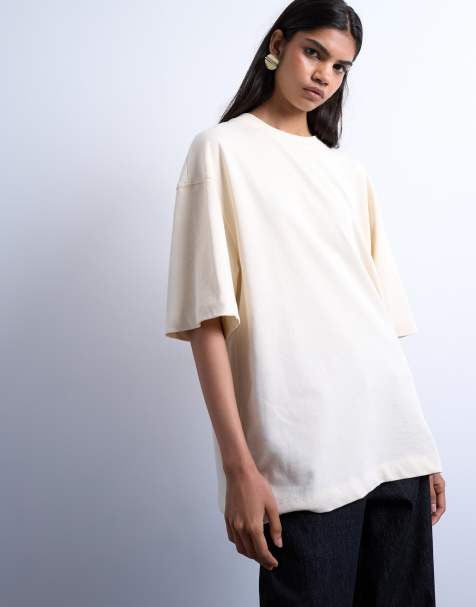 Topshop - T-shirt oversize color sabbia con spalle scese - view 1