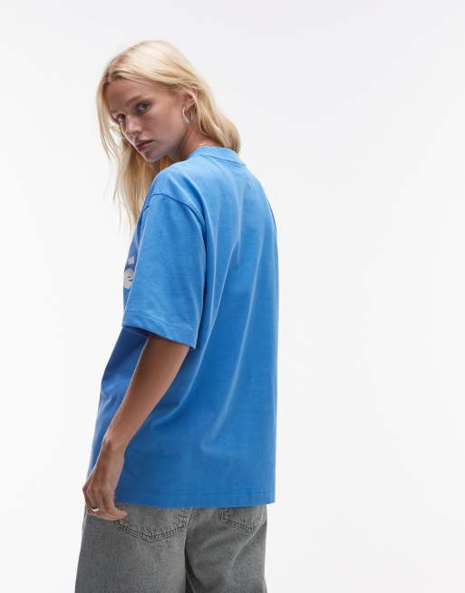 Topshop - T-shirt oversize en jersey à imprimé San Jose - Bleu de cobalt, 4 de 4