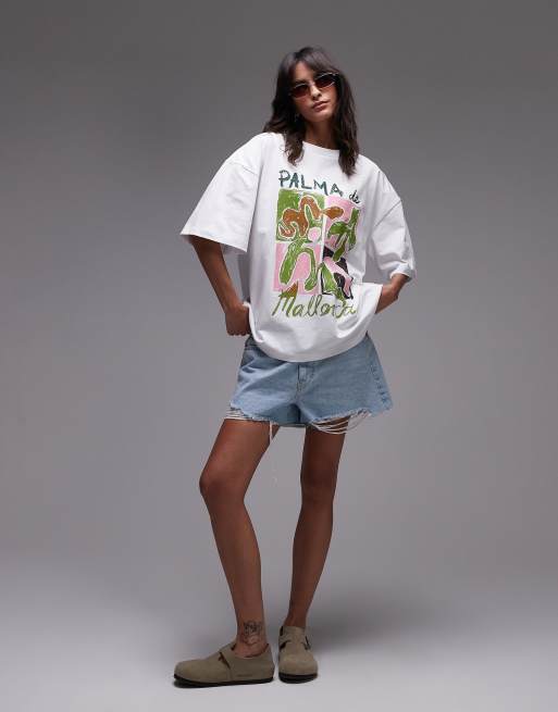 Topshop - T-shirt oversize en jersey à motif Palma de Mallorca - Blanc, 2 de 4