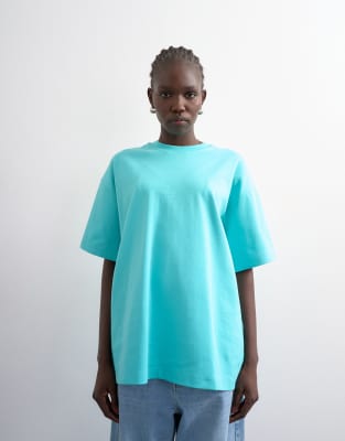 T-shirt oversize en maille interlock de qualité supérieure - Bleu clair XS