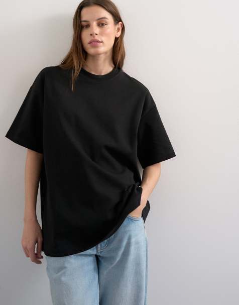 Topshop - T-shirt oversize en maille interlock de qualité supérieure - Noir - view 1