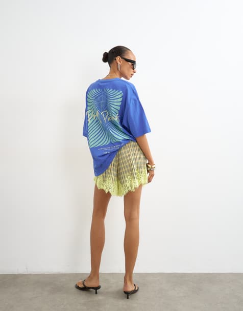 Topshop t-shirt oversize grafica 'Palm' blu - view 1