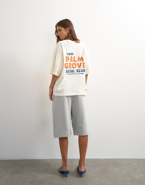 Topshop t-shirt oversize grafica 'Palm Grove' in ecru - view 1